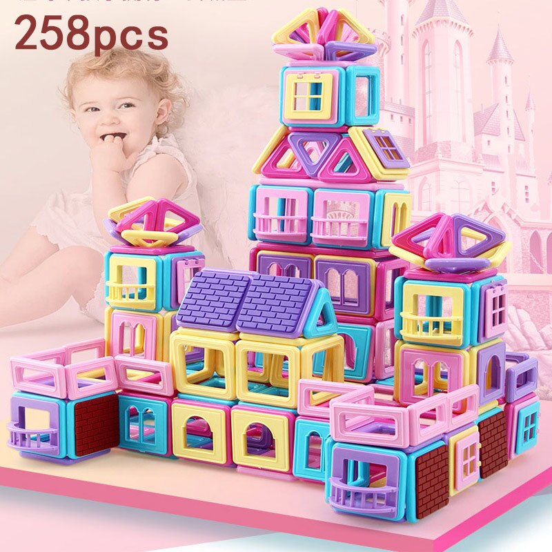 258Pcs Big Size Magnetic Designer Construction Set Model & Building Toy Magnets Magnetic Blocks Educational Toys For Children