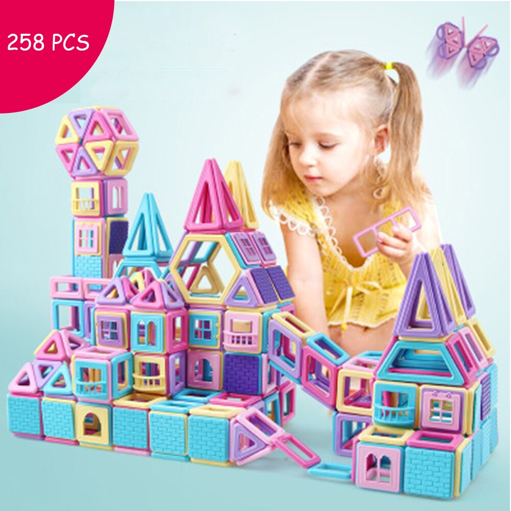 258Pcs Big Size Magnetic Designer Construction Set Model & Building Toy Magnets Magnetic Blocks Educational Toys For Children